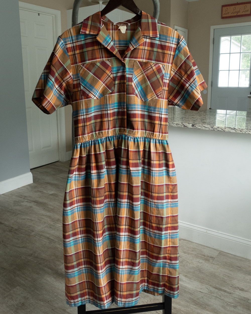 John Richard Plaid Shirt Dress Short Sleeve Belted Size